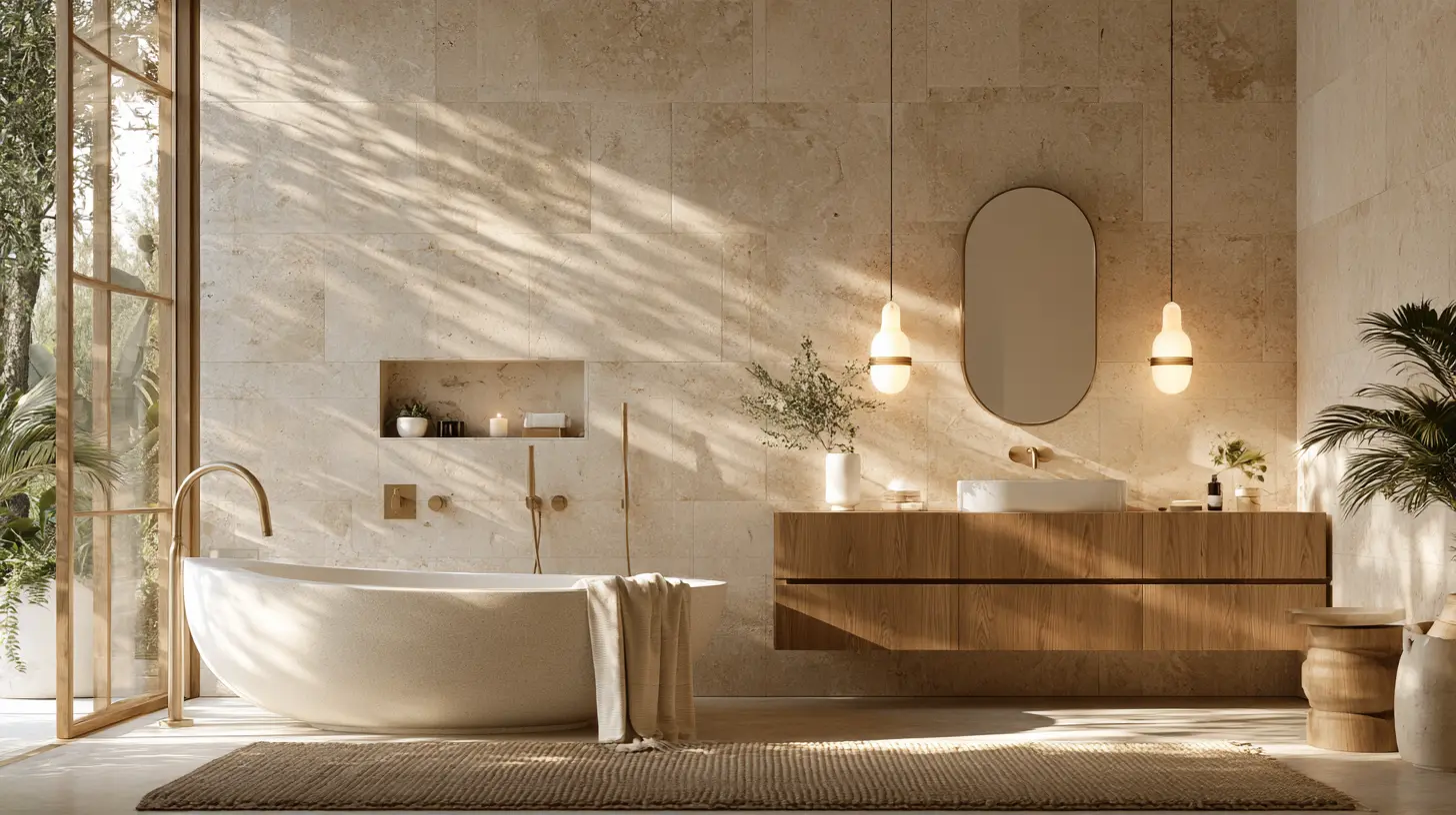 Contemporary bathroom with a freestanding tub and natural finishes